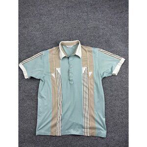 Gabicci Polo Shirt Mens Large Green Tan Retro Mod Striped Colorblock Geometric